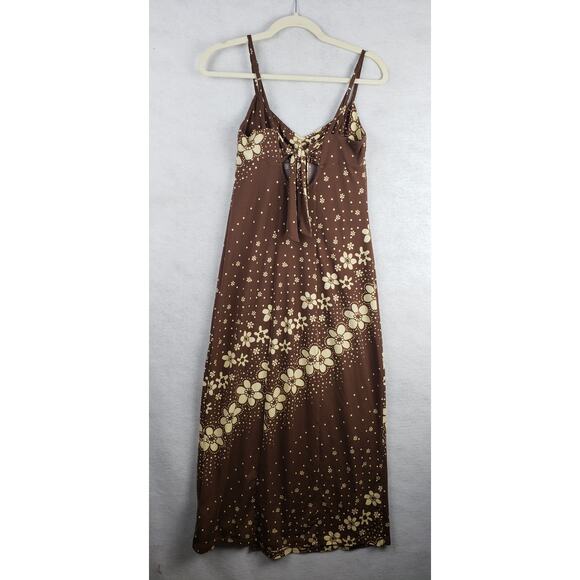 Urban Outfitters S High Slit Slip Midi Dress Brown Cream Floral Western Cowgirl - Picture 3 of 7